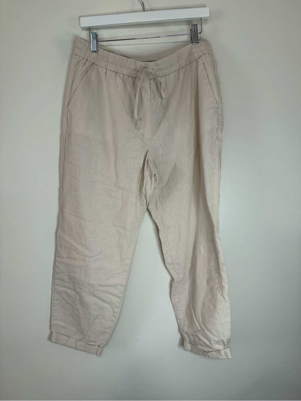 J. Crew Linen/cotton Blend Drawstring straight leg Pants light khaki  size 14